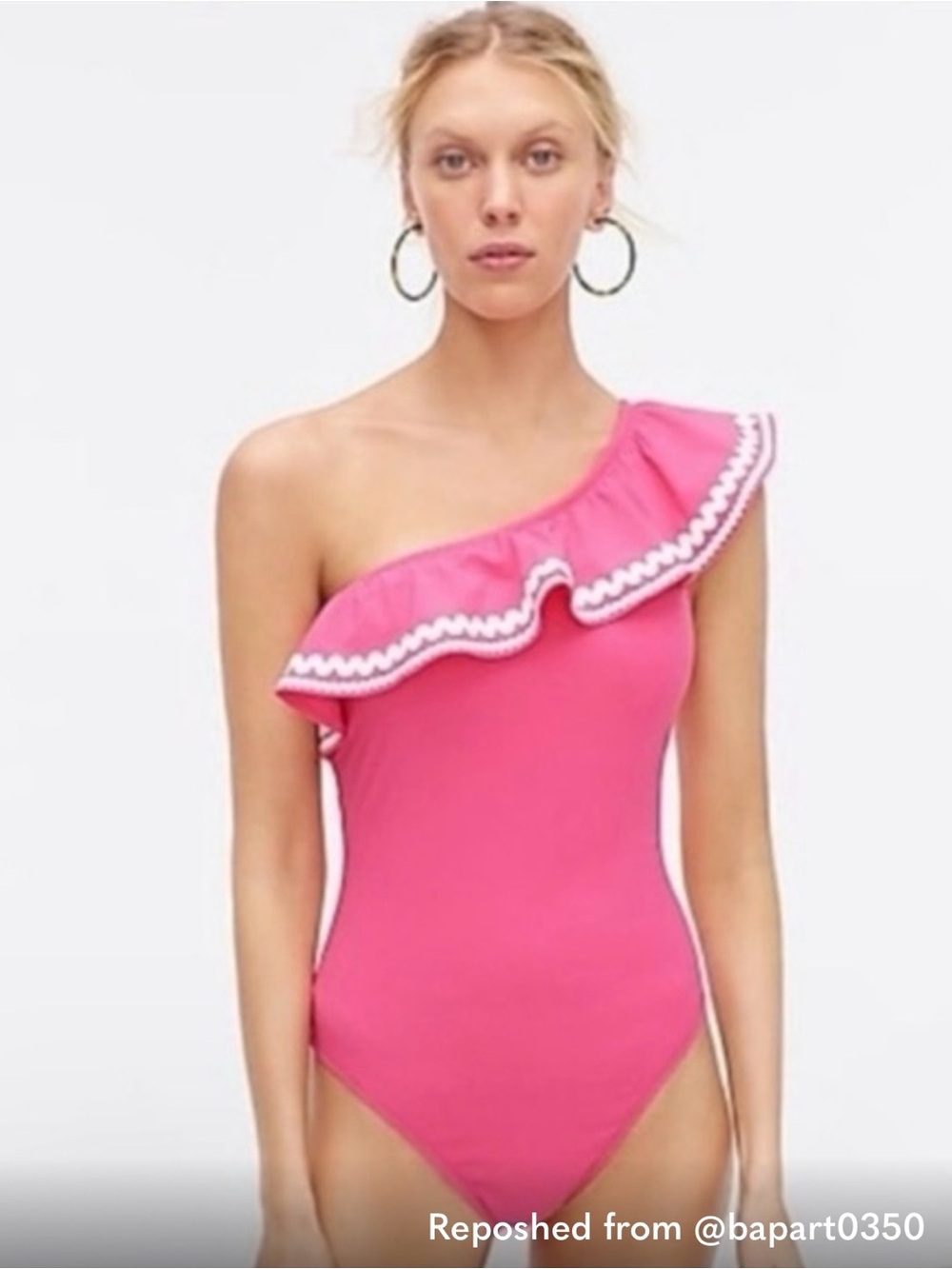 J. Crew Pink One-Shoulder Ruffle One-Piece Swimsuit
